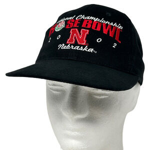 Vintage Y2Ks Nebraska Cornhuskers 2002 Rose Bowl Hat Cap Black Huskers Snapback